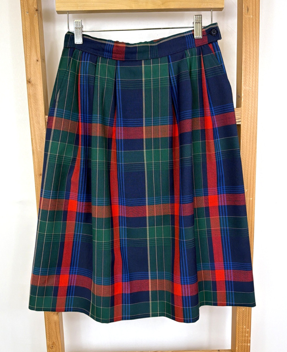 Pendleton Tartan Plaid Pleated Knee Length A-line Skirt Size SMALL USA MAD